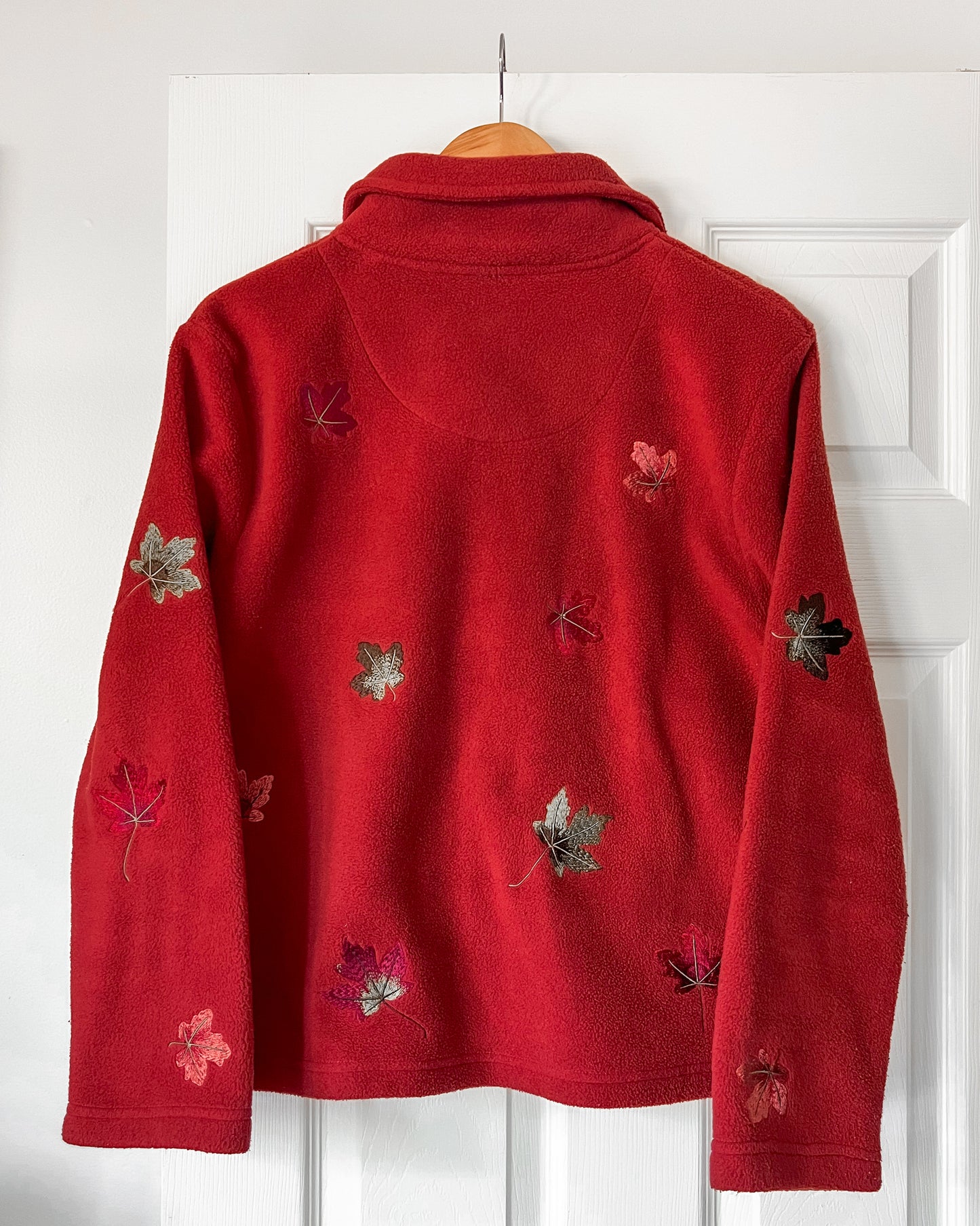 Vintage Leaf Embroidered Fleece Jacket