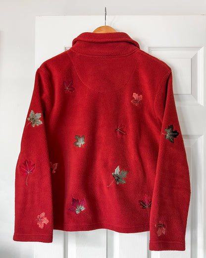 Vintage Leaf Embroidered Fleece Jacket