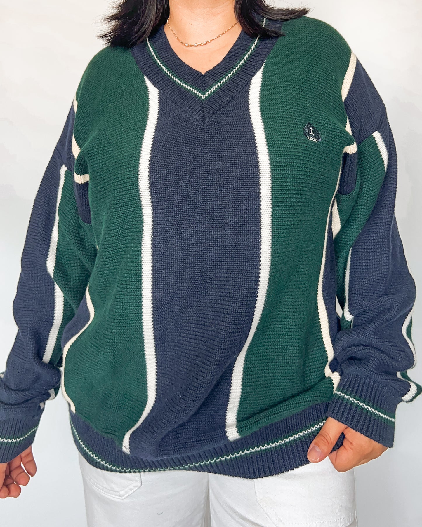 Izod V Neck Striped knitted Sweater