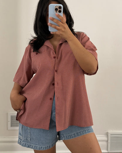 Red Plaid Button Down Short Sleeve Shirt