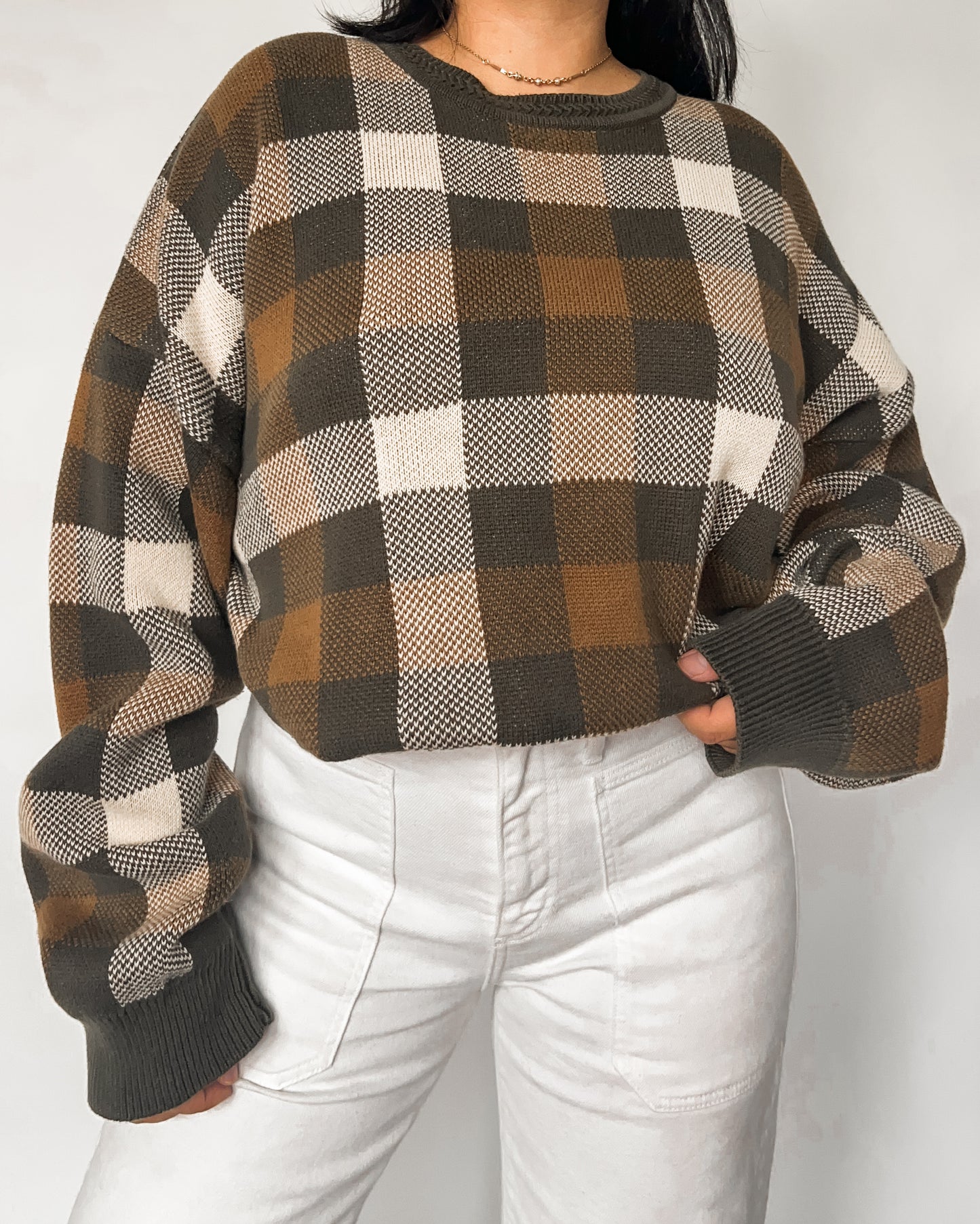 Brown Plaid Crewneck