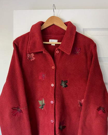 Vintage Leaf Embroidered Fleece Jacket