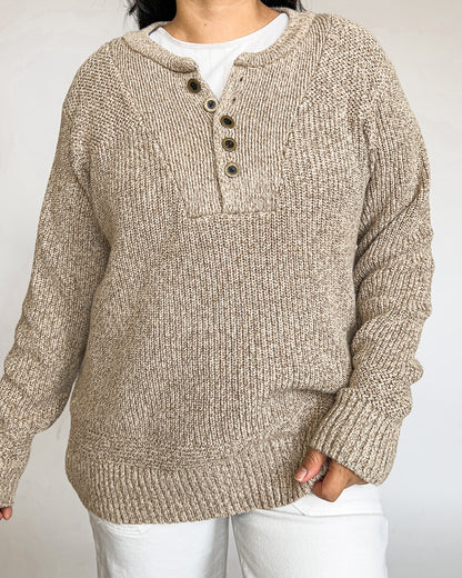 Red Head Beige Henley Knit