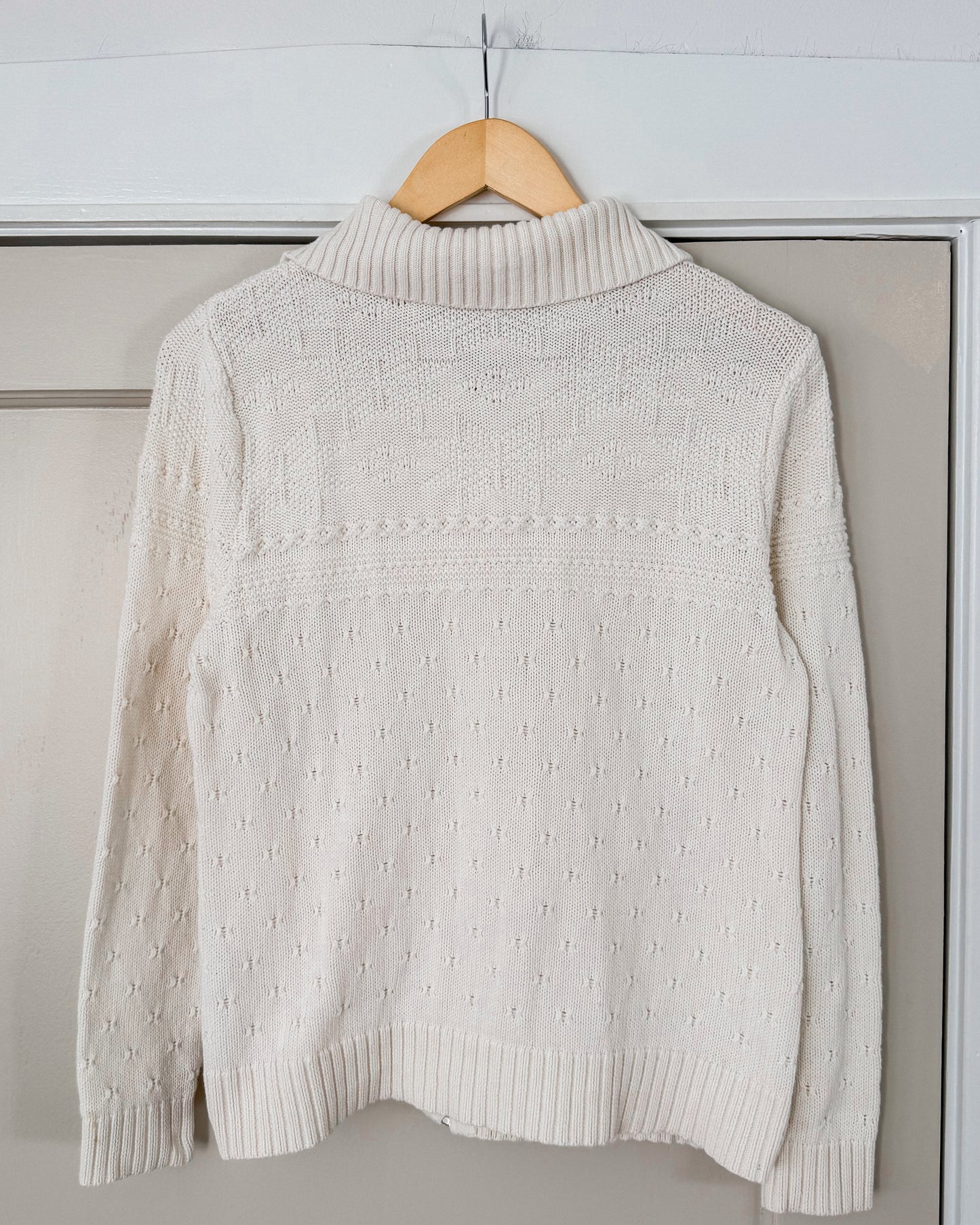 White Textured Zip Up Sweater