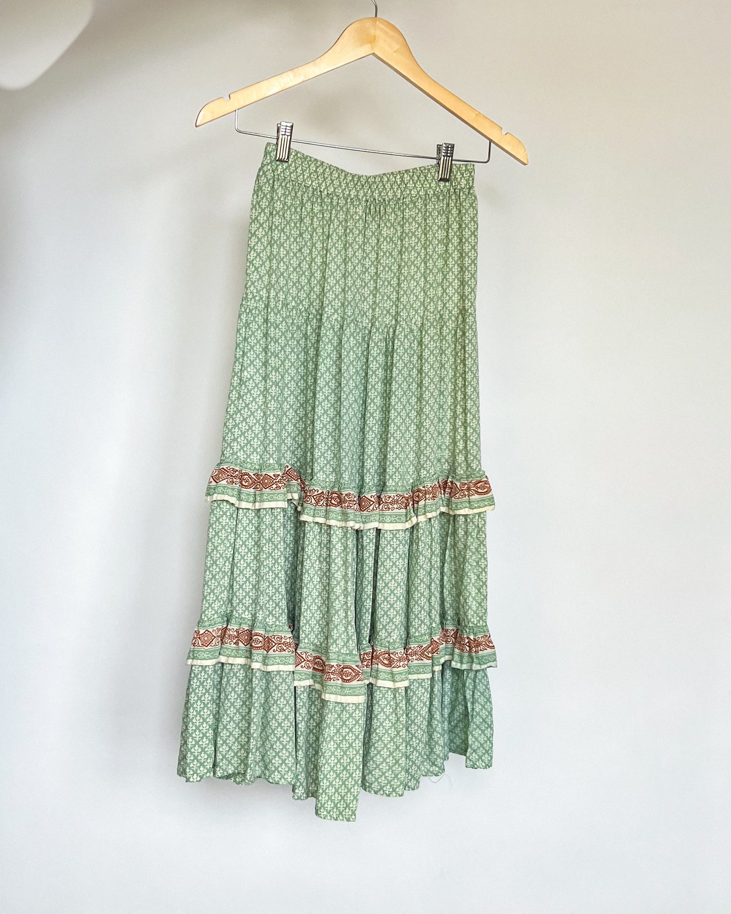 Green Patterned Tiered Max Skirt