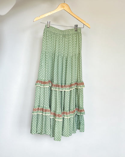 Green Patterned Tiered Max Skirt