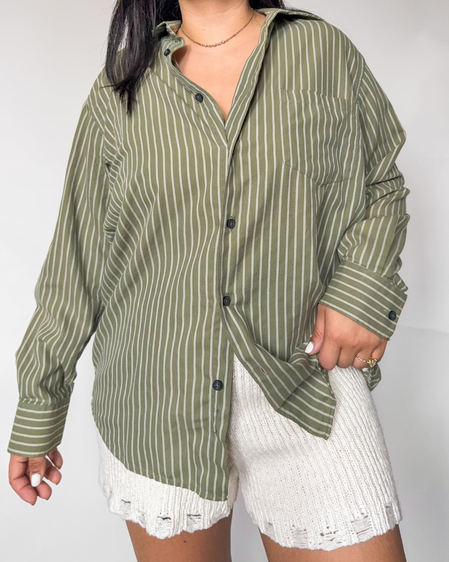 Sage Striped Button Up Shirt