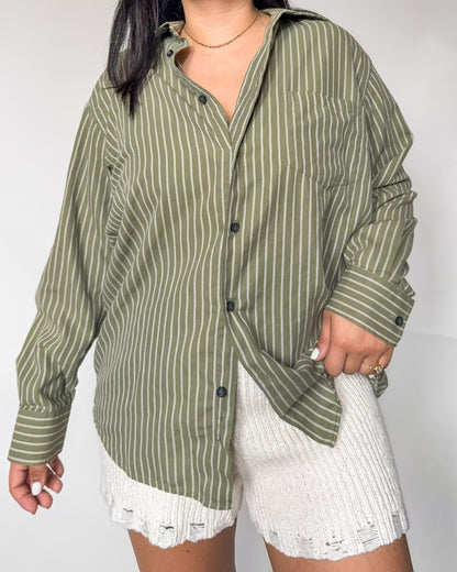 Sage Striped Button Up Shirt