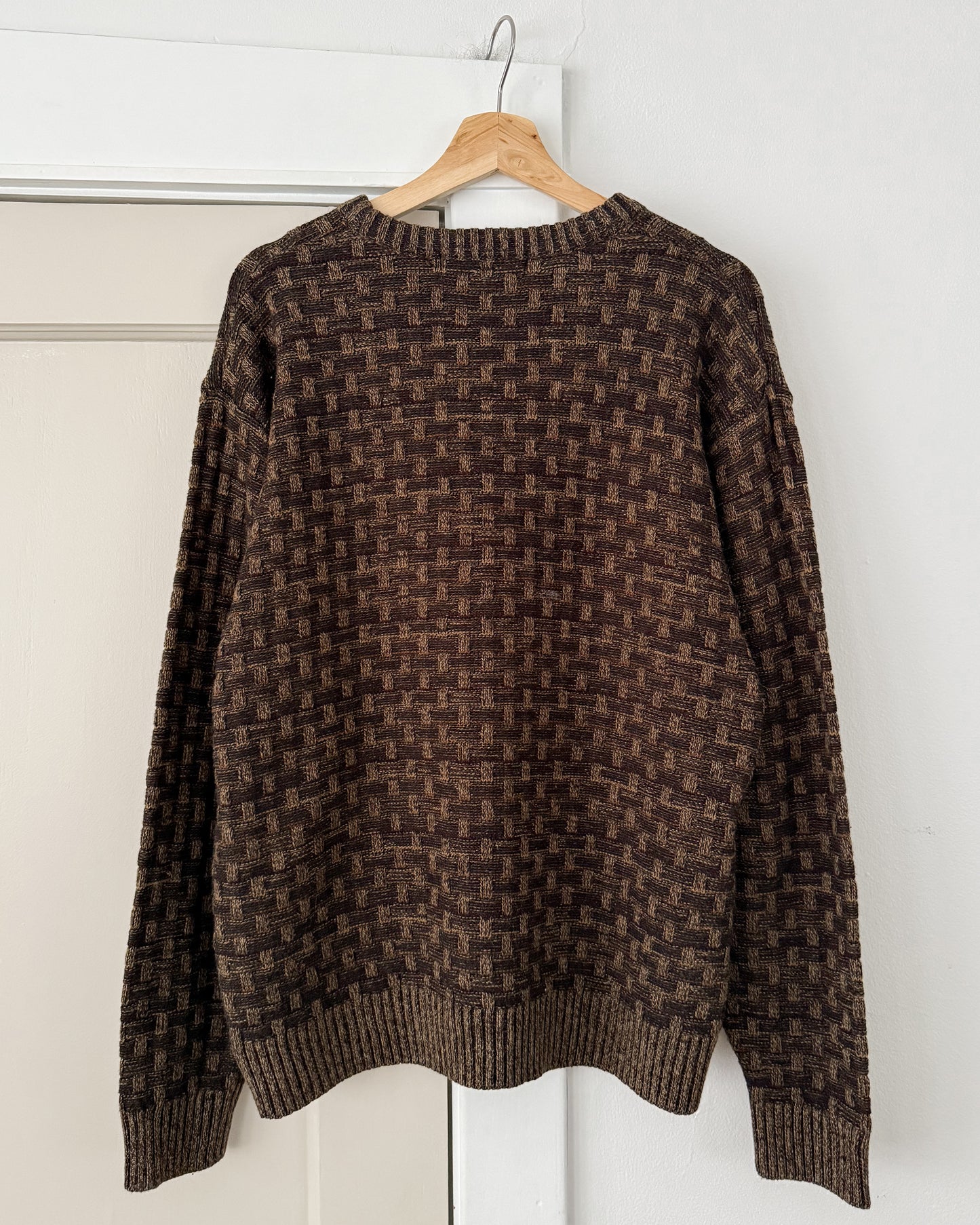 Brown Checkered Knitted Sweater