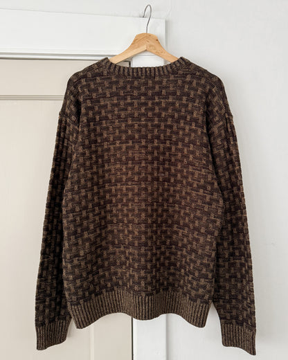 Brown Checkered Knitted Sweater
