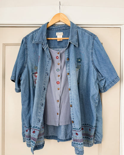 2 in 1 Denim Floral Shirt