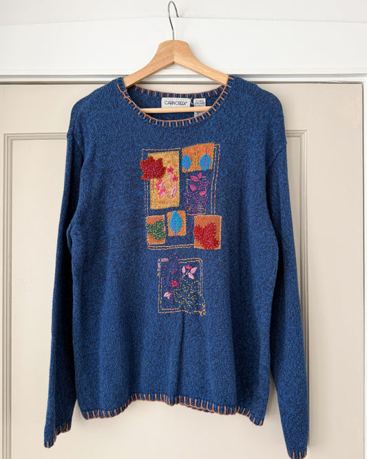 Blue Fall Stitch Knitted Sweater