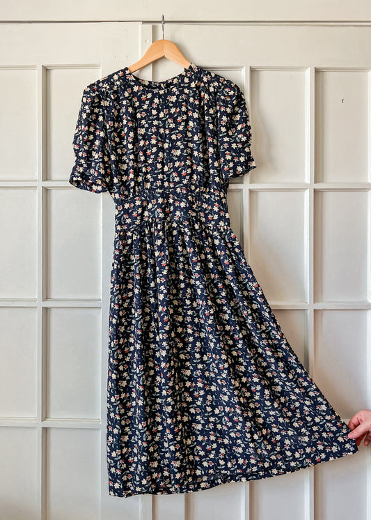 Vintage Floral Smock Waist Dress