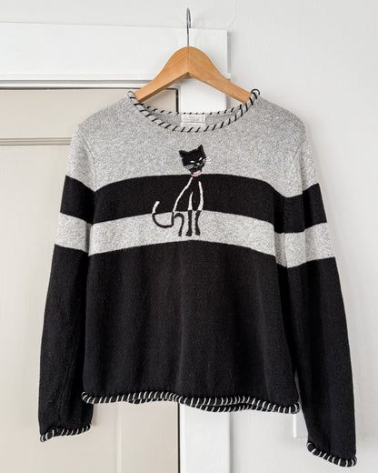 Color Block Cat Knitted Sweater