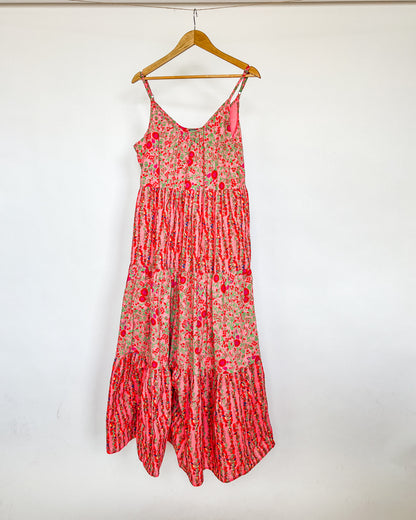 Pink Floral Tiered Maxi Dress