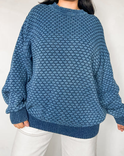 Blue Patterned Knitted Sweater