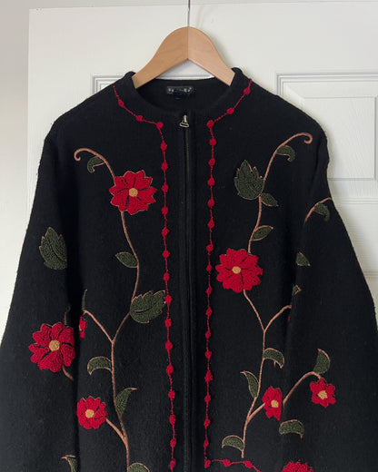 Wool Floral Zip Up Jacket