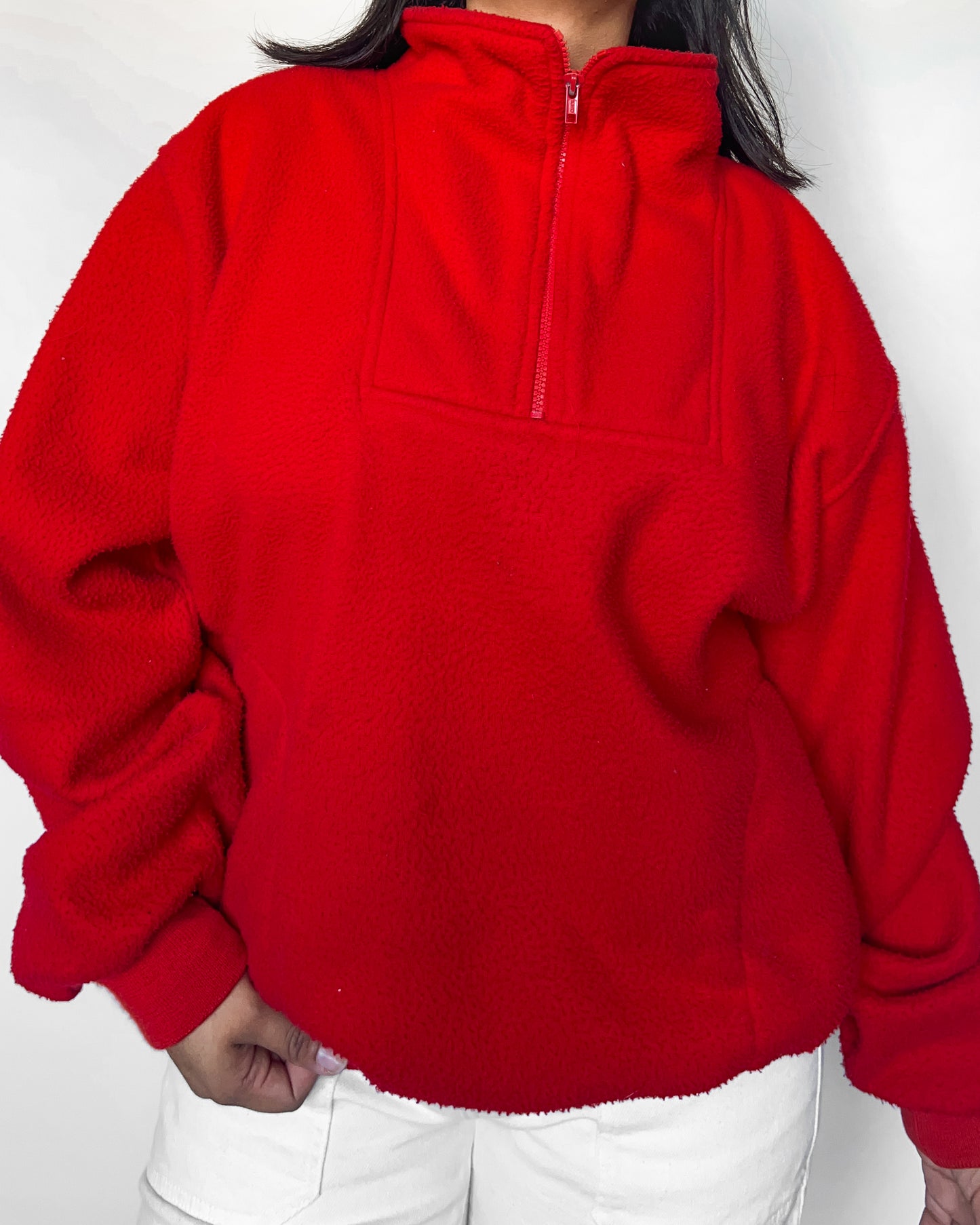 Red Fleece Quarter Zip Sweater