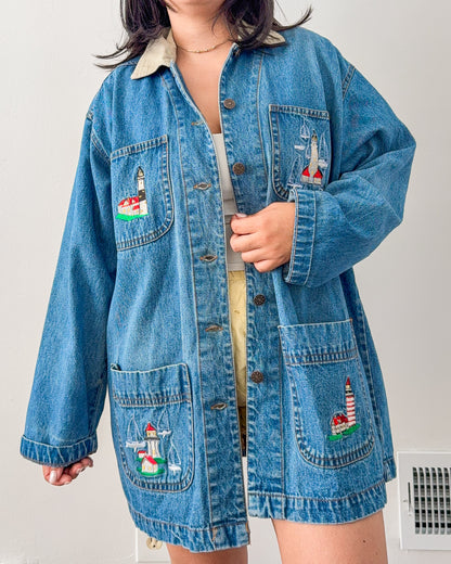 Lighthouse Embroidered Chore Coat
