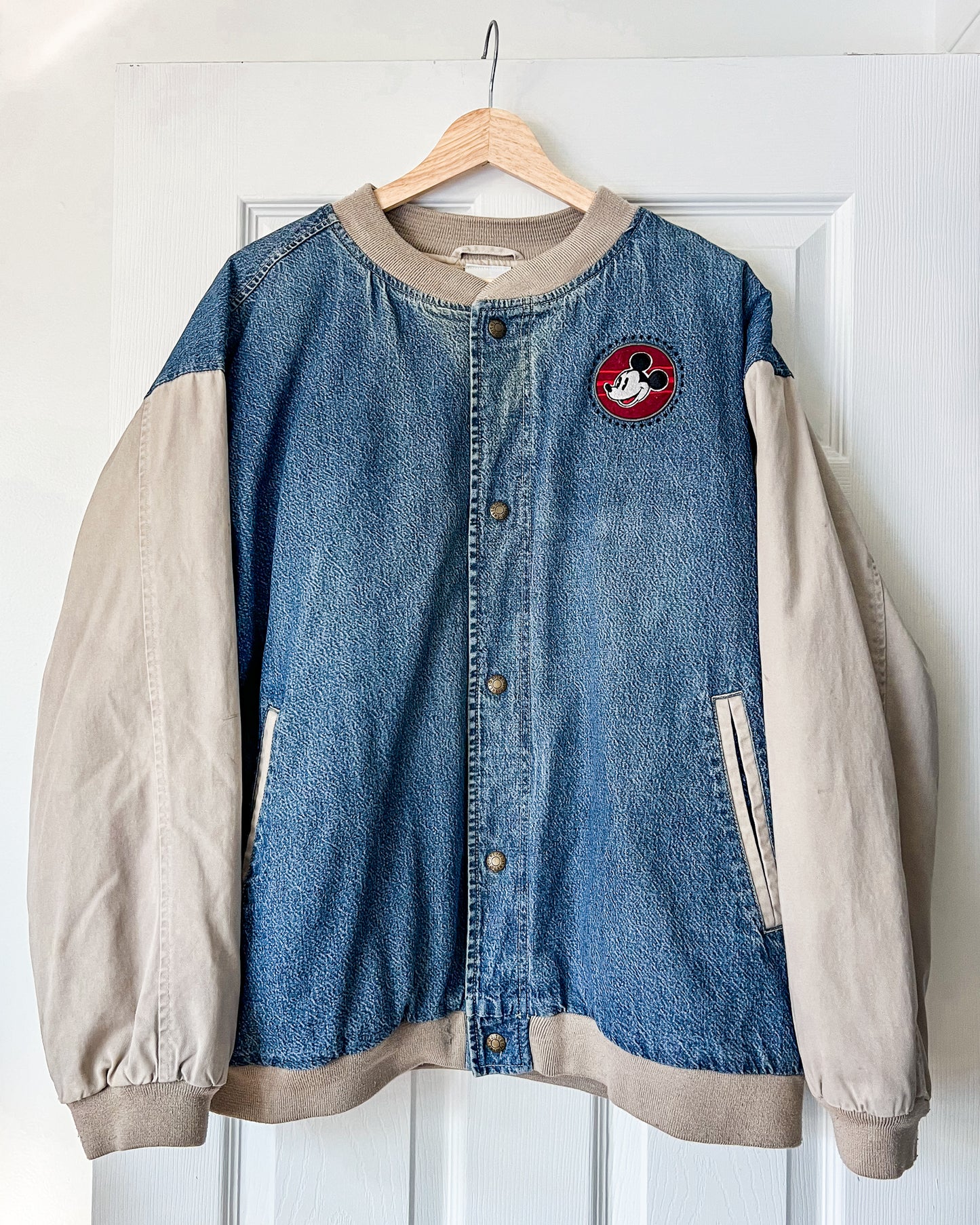 Mickey Denim Varsity Bomber Jacket