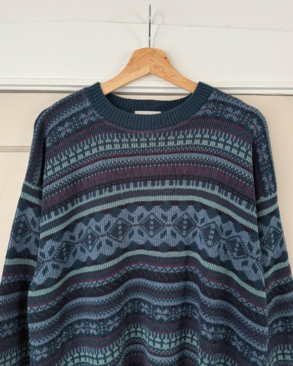 Blue Multi Patterned Knitted Sweater