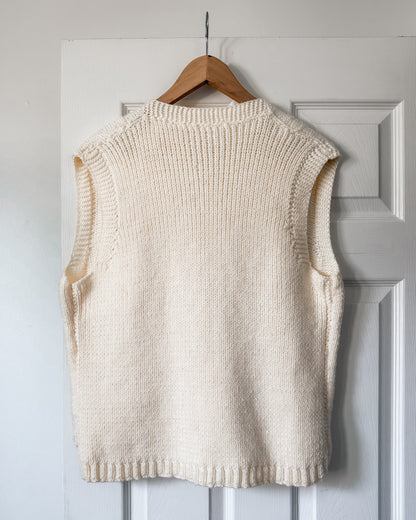 Cream Floral Buttoned Knitted Vest