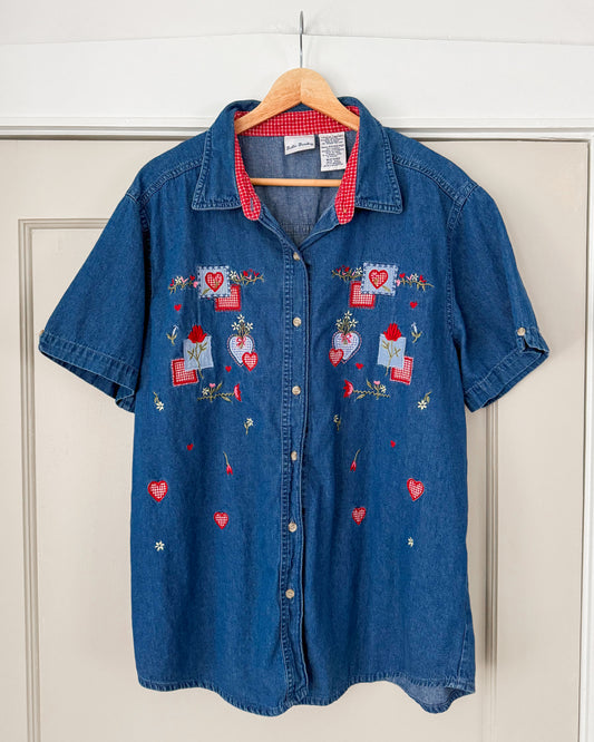 Vintage Embroidered Denim Button Down