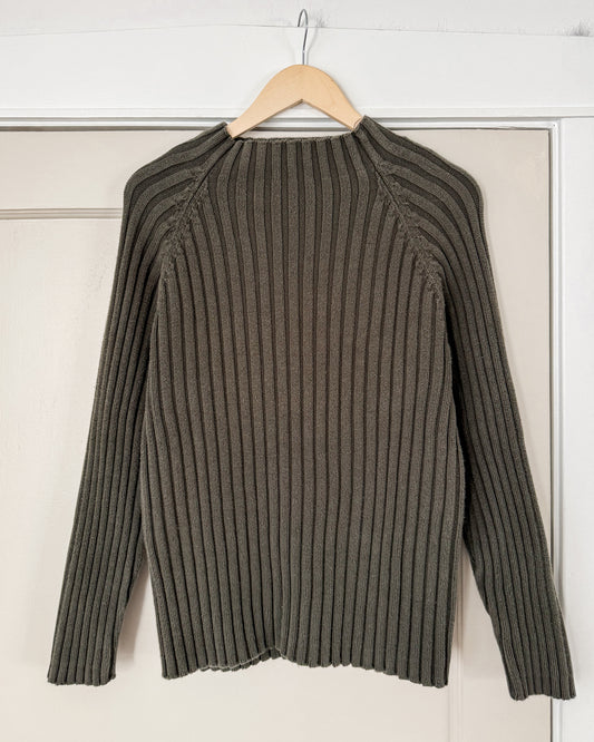 Green Ribbed Mock Neck Sweater