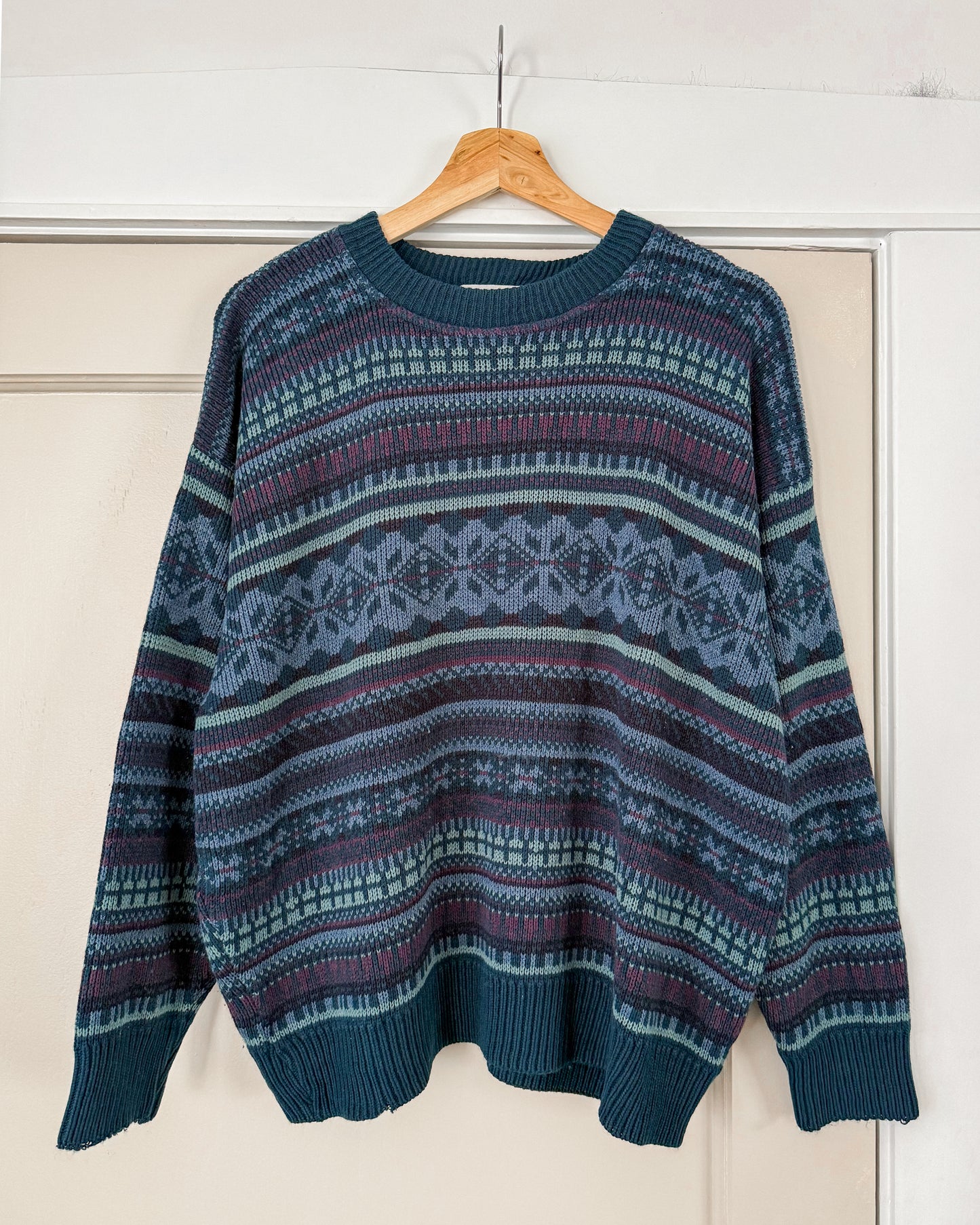 Blue Multi Patterned Knitted Sweater