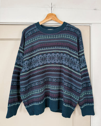 Blue Multi Patterned Knitted Sweater