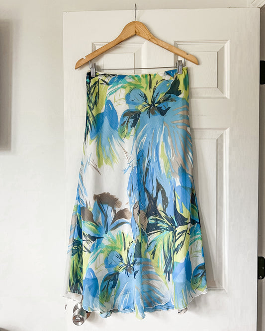 Blue Floral Midi Skirt