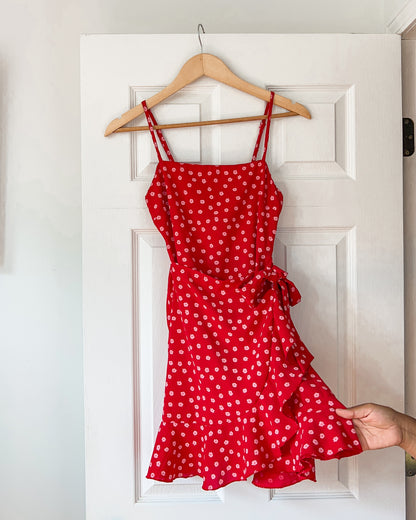 Red Floral Wrap Dress