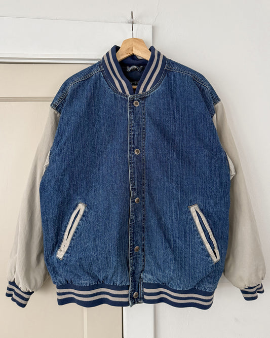Route 66 Denim Varsity Bomber Jacket