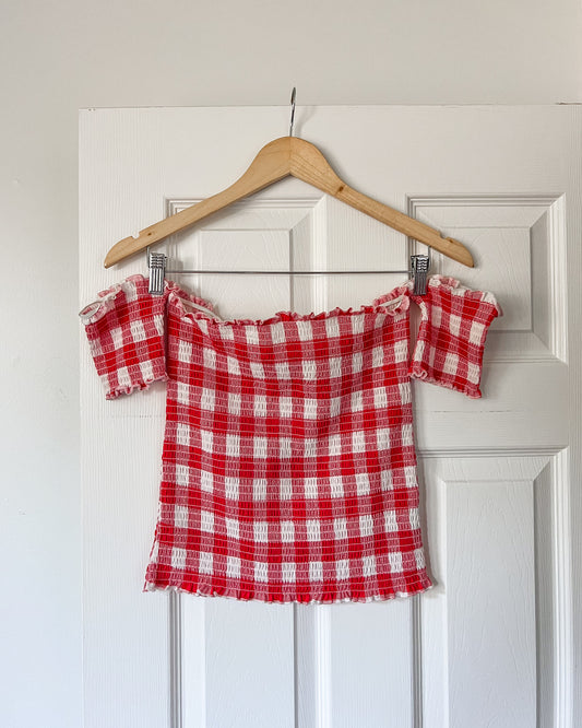 Plaid Off The Shoulder Blouse