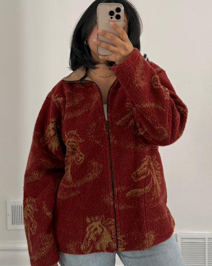 Vintage Red Fleece Horse Jacket