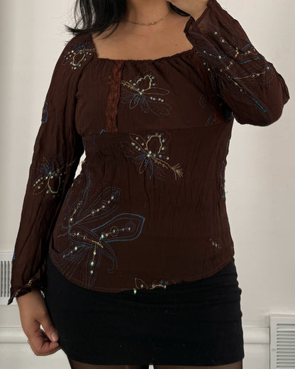 Brown Floral Blouse