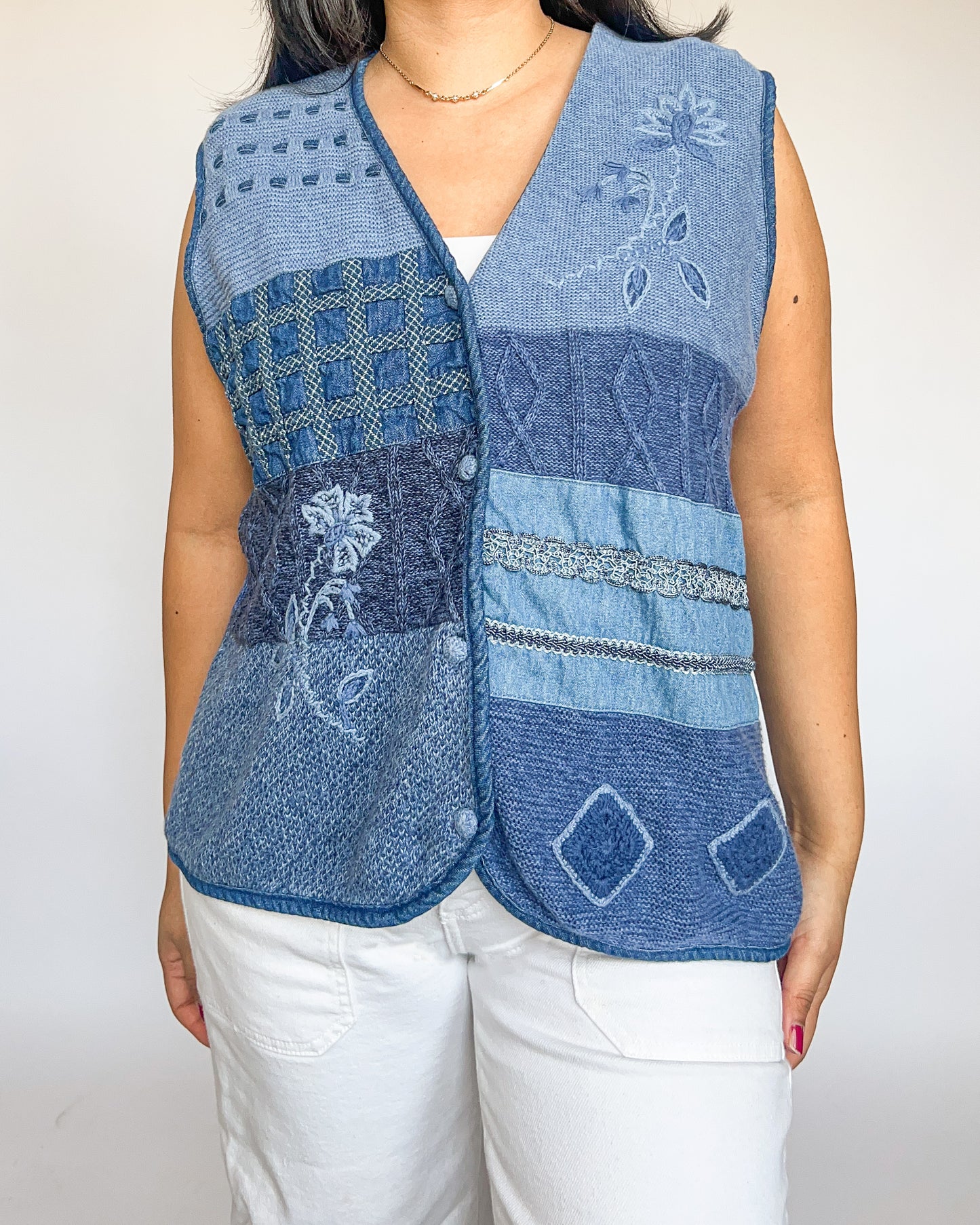 Blue Denim Textured Vest
