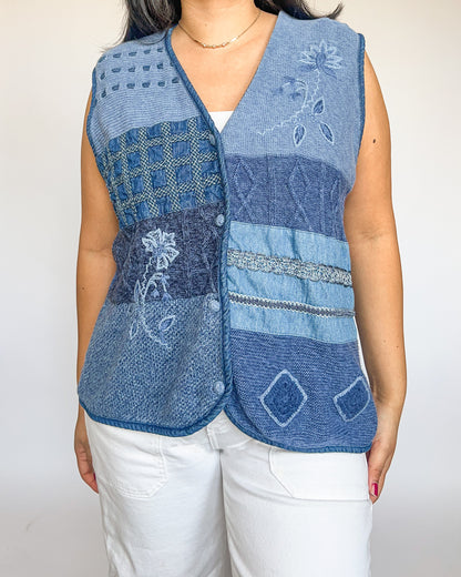 Blue Denim Textured Vest