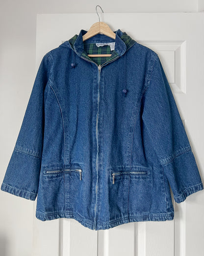 Denim Hooded Plaid Lined Jacket