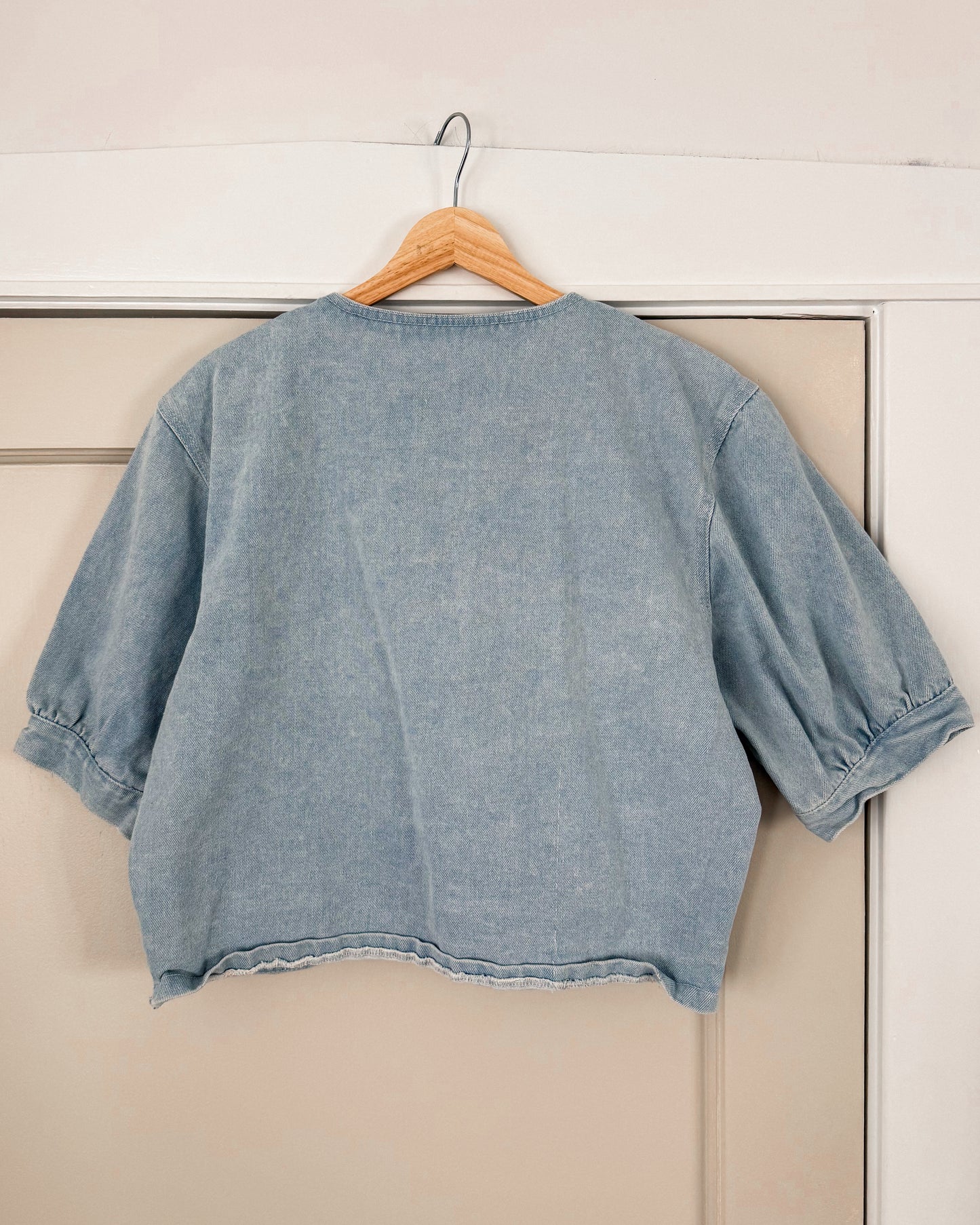 Denim Lace Puff Sleeve Top