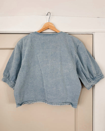 Denim Lace Puff Sleeve Top