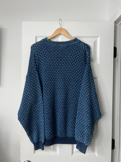 Blue Patterned Knitted Sweater