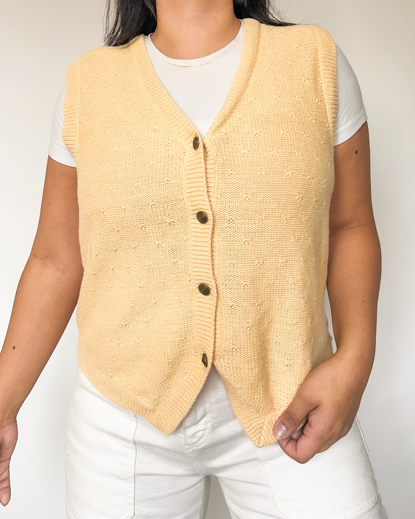 Yellow Knitted Textured Vest