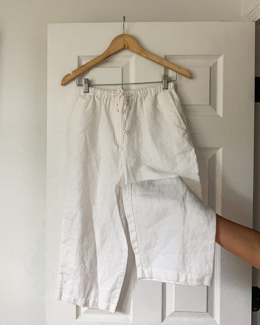 White Linen Drawstring Pants