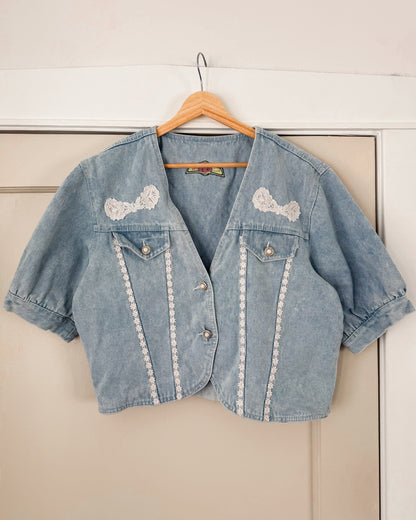 Denim Lace Puff Sleeve Top
