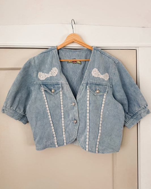 Denim Lace Puff Sleeve Top