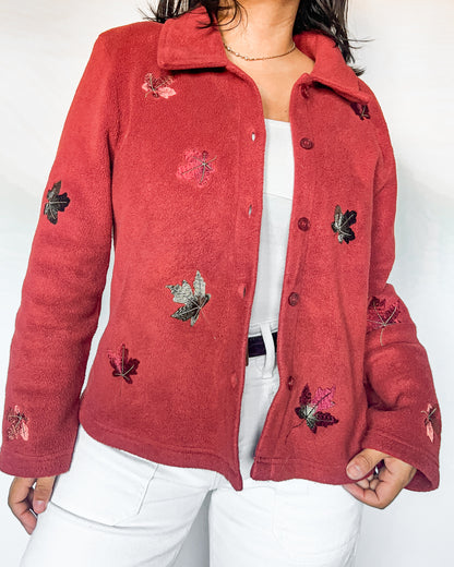 Vintage Leaf Embroidered Fleece Jacket