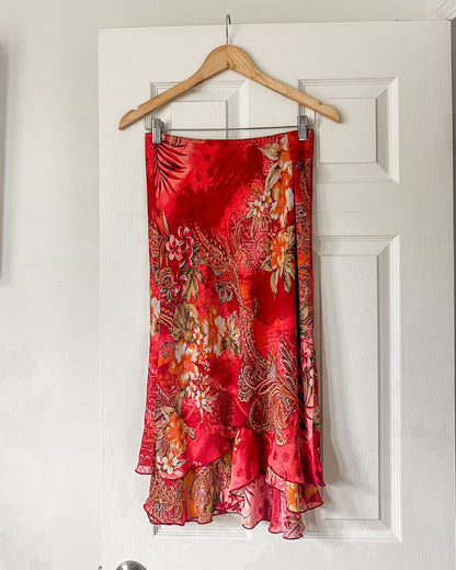 Vintage Floral Graphic Midi Skirt