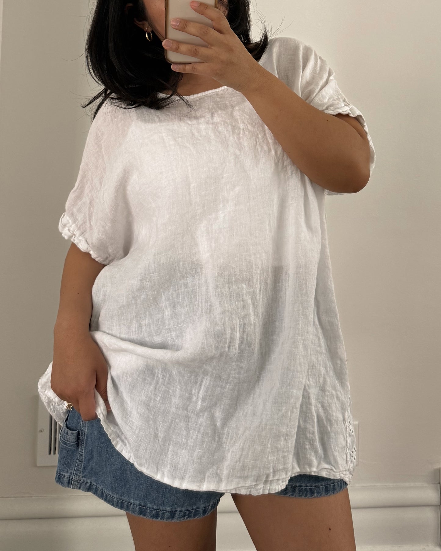 Italian Linen Eyelet T Shirt