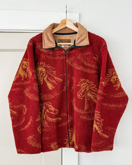 Vintage Red Fleece Horse Jacket